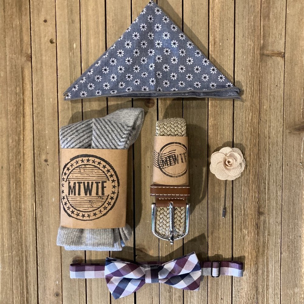 NEW Full Box Set Bow Tie - Mauve & Tan